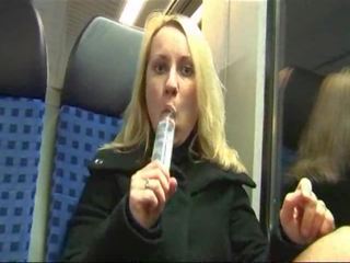 German slut masturbates and fucked on a sepur
